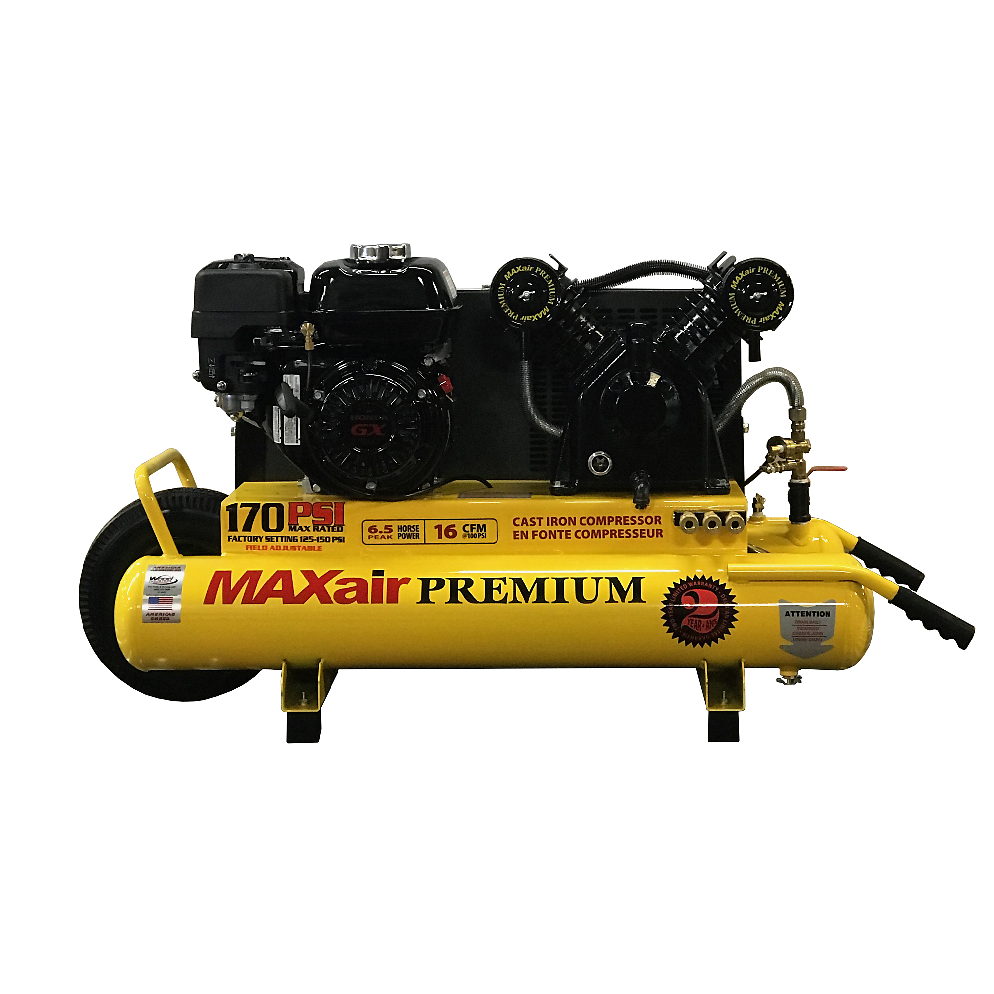 MAXair Wheelbarrow Air Compressor - 16 CFM, 6.5 HP, 10 Gal. Tank, 170 PSI, GX200 OHV Honda Engine, Model# TT65G + MAP